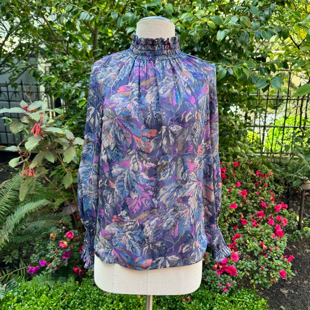 Rebecca Taylor Giverny Floral Blouse Amethyst Sz 2